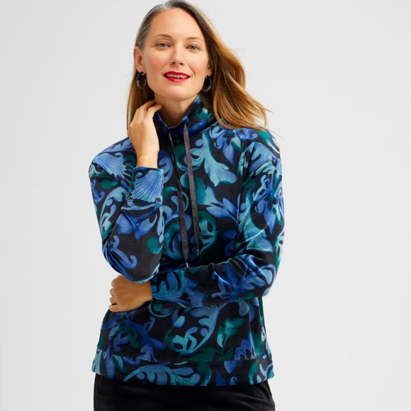 Chico's Tops - CHICOS Plush‎ Velour Funnel Neck Drawstring Nouveau Botanical Pullover Sz Medium